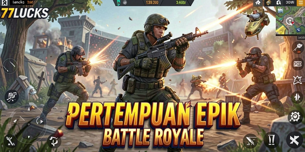 Gameplay epik di 77LUCKS dengan pertempuran Battle Royale yang mendebarkan.