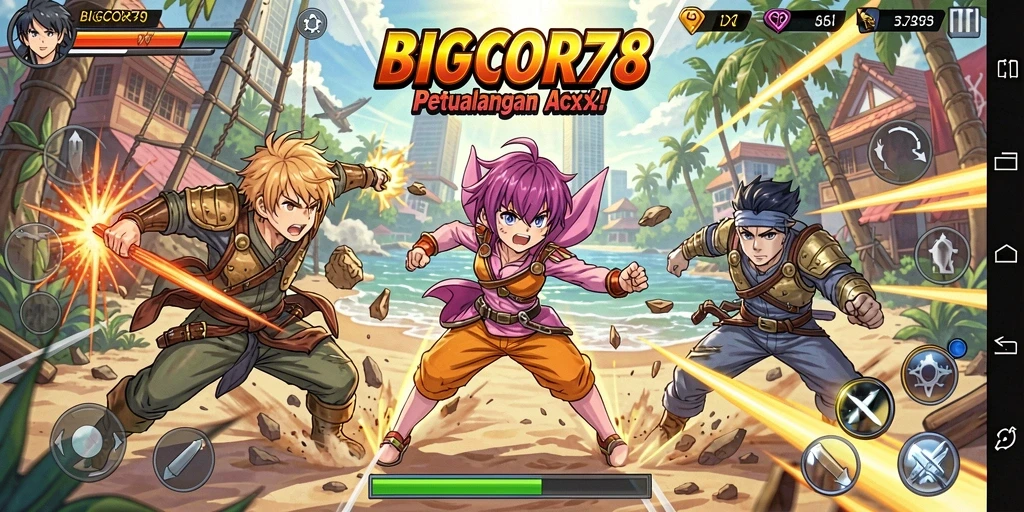 Screenshot gameplay BIGCOR78 menampilkan aksi seru karakter Anime.