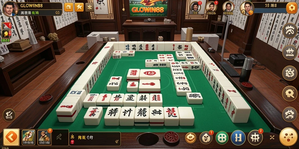 Tampilan gameplay GLOWIN88 yang seru saat menyusun kepingan Mahjong.
