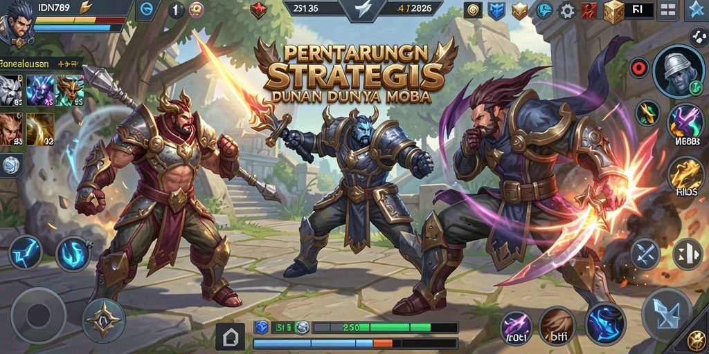 Tangkapan layar gameplay IDN789 yang menunjukkan pertempuran tim yang seru.