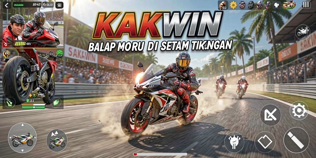 Gameplay KAKWIN yang seru dengan balapan motor cepat.