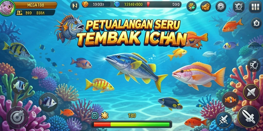 Gameplay seru MEGA188 Tembak Ikan dengan grafis menarik.
