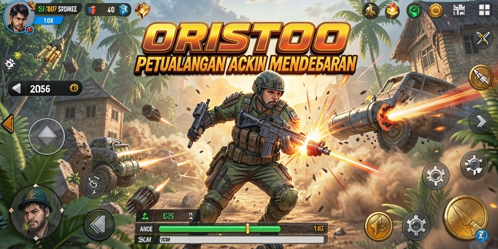 Tangkapan layar ORISTOTO menampilkan aksi seru dalam pertempuran.