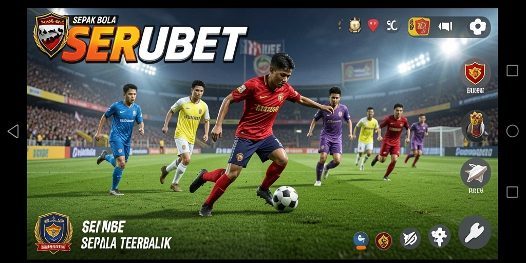 Tampilan gameplay SERUBET menampilkan aksi seru di lapangan sepak bola.