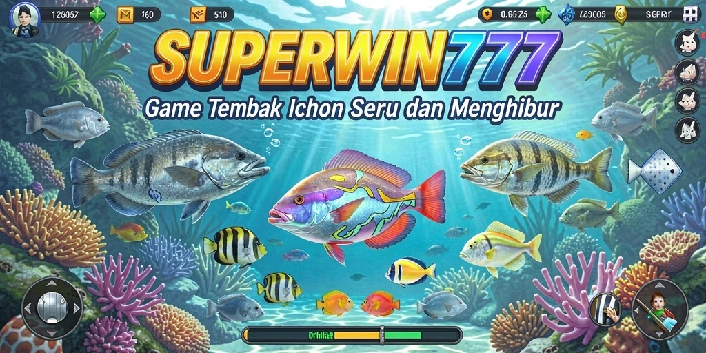 Tampilan gameplay <strong>SUPERWIN777</strong> saat membidik ikan di lautan.