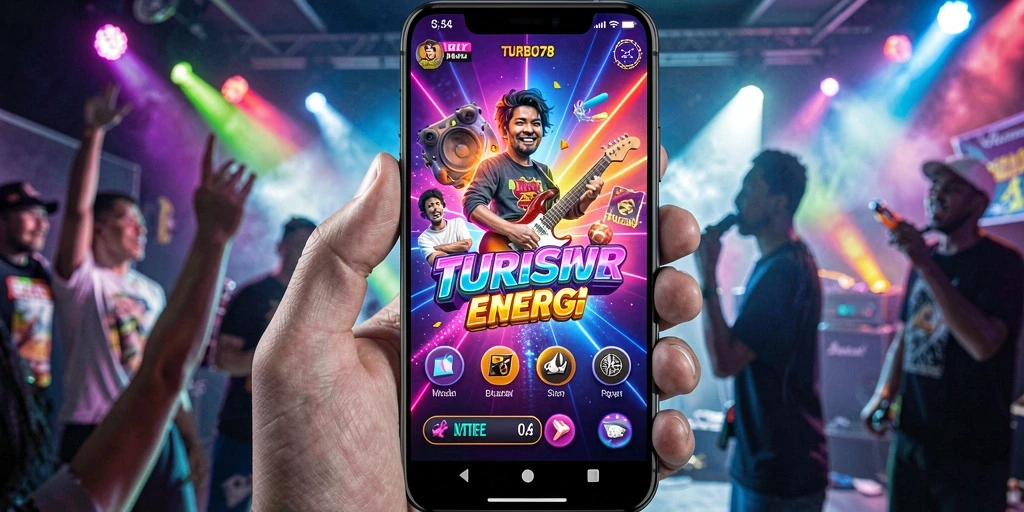 Tampilan gameplay menampilkan interaksi musik yang seru dan penuh warna.